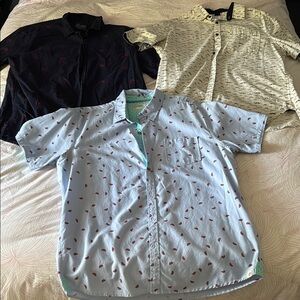 Three Casual Blue Button Down Shirt with Subtle Pattern